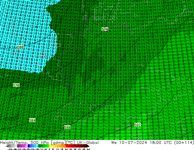 Hoogte/Temp. 500 hPa UK-Global wo 10.07.2024 18 UTC