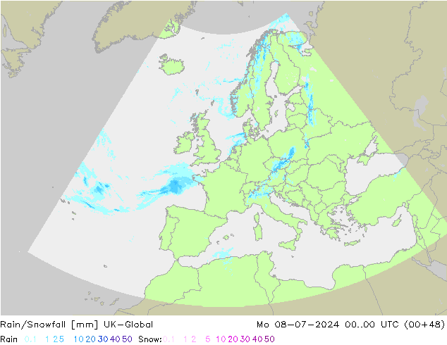 Rain/Snowfall UK-Global 星期一 08.07.2024 00 UTC