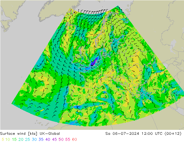 风 10 米 UK-Global 星期六 06.07.2024 12 UTC