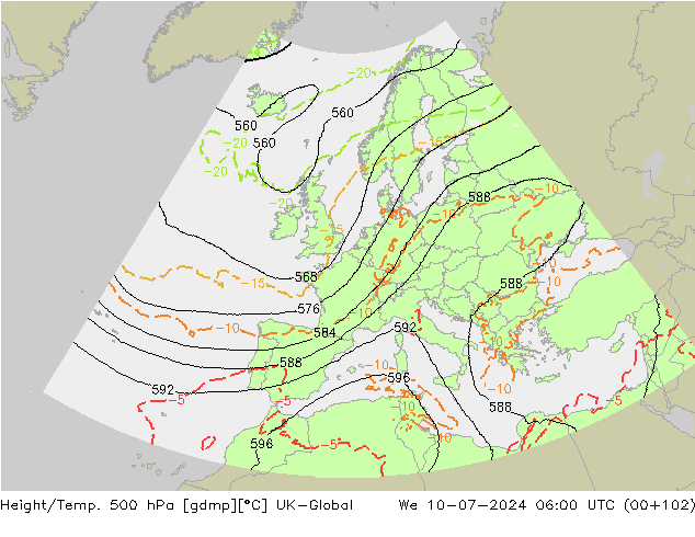 Hoogte/Temp. 500 hPa UK-Global wo 10.07.2024 06 UTC