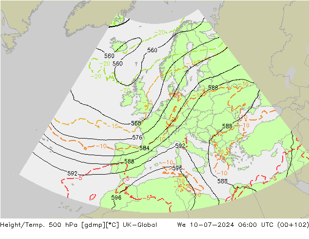 Height/Temp. 500 hPa UK-Global 星期三 10.07.2024 06 UTC