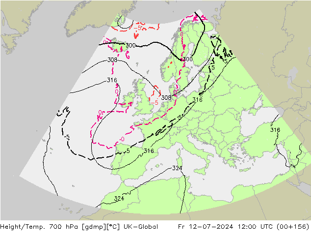 Hoogte/Temp. 700 hPa UK-Global vr 12.07.2024 12 UTC