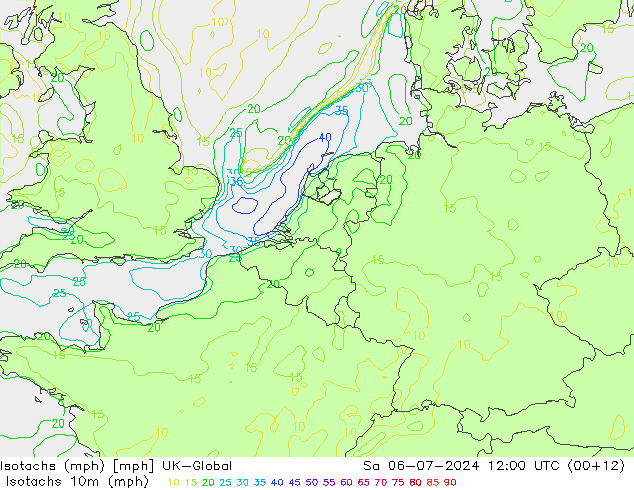 Isotachs (mph) UK-Global 星期六 06.07.2024 12 UTC