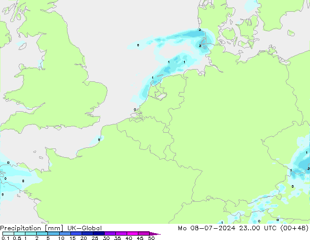 Neerslag UK-Global ma 08.07.2024 00 UTC