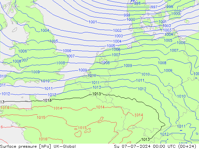 地面气压 UK-Global 星期日 07.07.2024 00 UTC