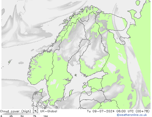 Bewolking (Hoog) UK-Global di 09.07.2024 06 UTC