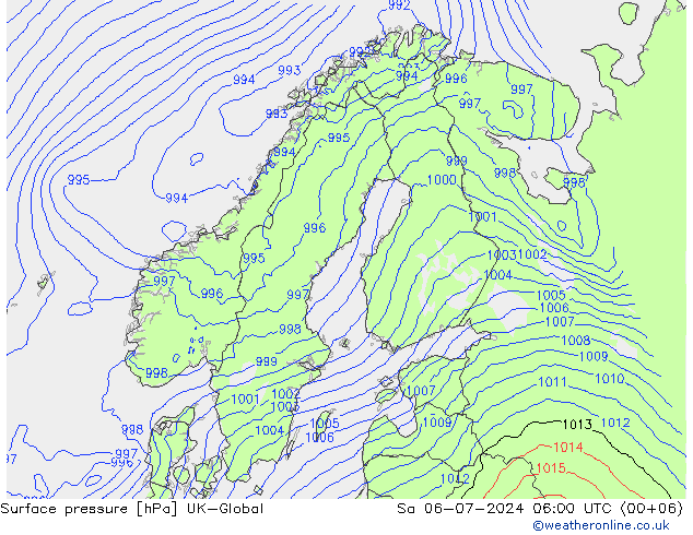 地面气压 UK-Global 星期六 06.07.2024 06 UTC