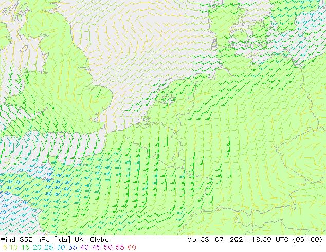 Wind 850 hPa UK-Global ma 08.07.2024 18 UTC