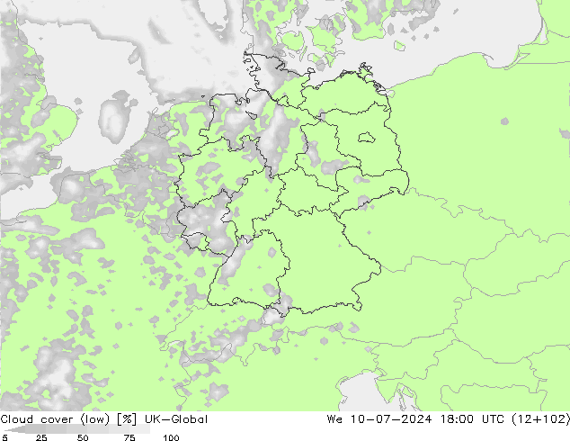 Bewolking (Laag) UK-Global wo 10.07.2024 18 UTC