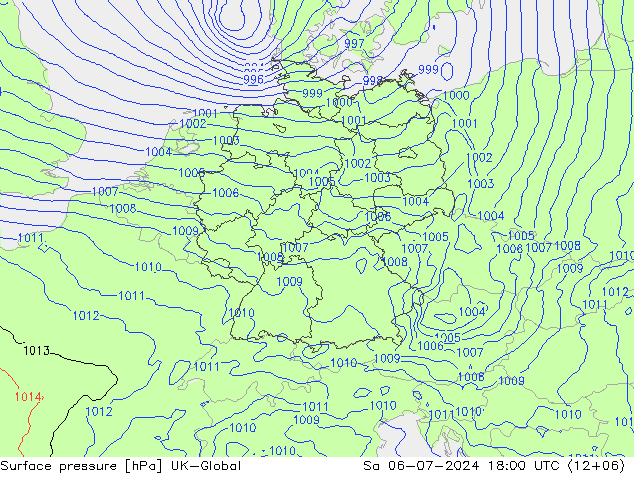 地面气压 UK-Global 星期六 06.07.2024 18 UTC