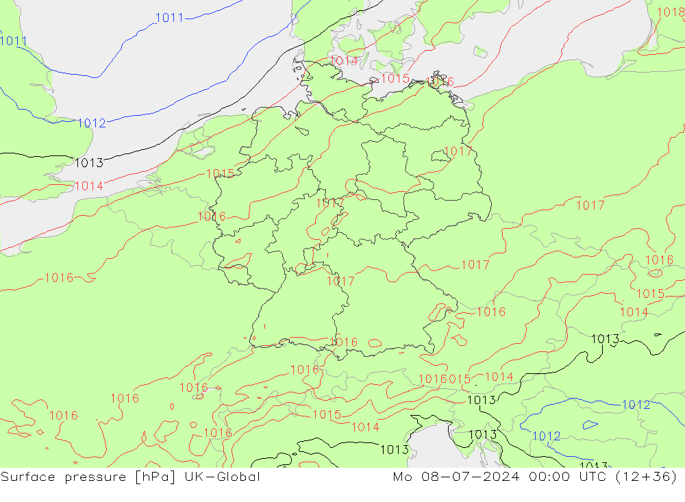 地面气压 UK-Global 星期一 08.07.2024 00 UTC