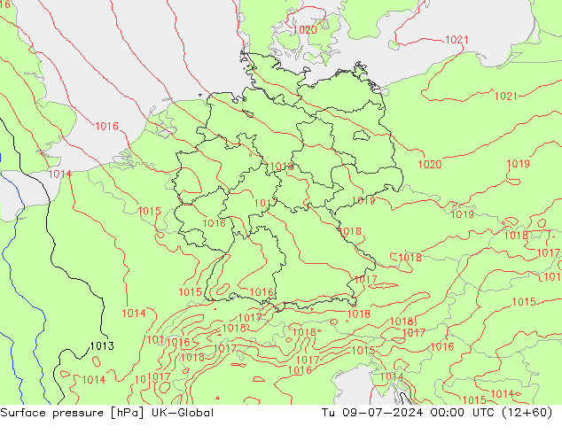 地面气压 UK-Global 星期二 09.07.2024 00 UTC