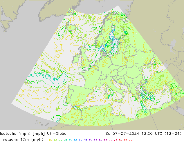 Isotachs (mph) UK-Global 星期日 07.07.2024 12 UTC