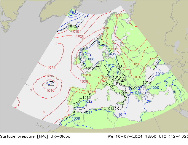 地面气压 UK-Global 星期三 10.07.2024 18 UTC