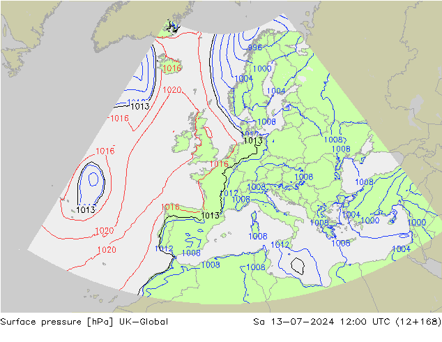 地面气压 UK-Global 星期六 13.07.2024 12 UTC