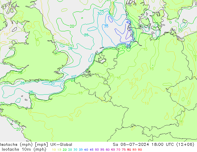 Isotachs (mph) UK-Global 星期六 06.07.2024 18 UTC