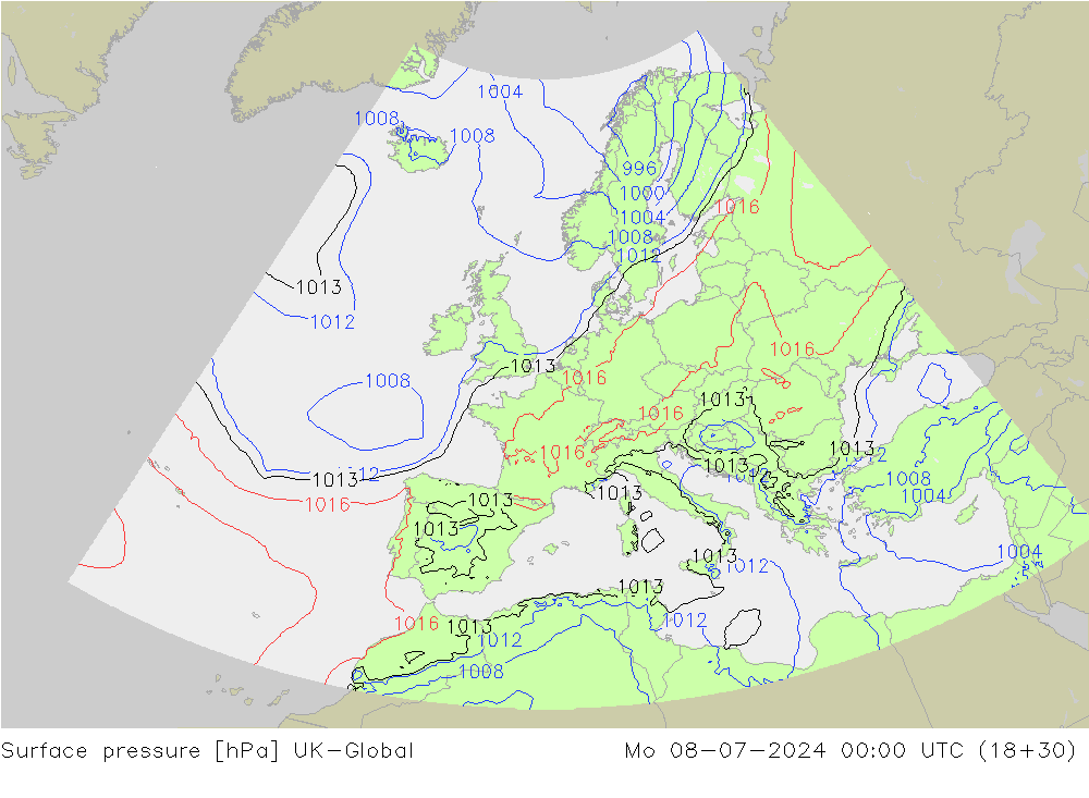 Luchtdruk (Grond) UK-Global ma 08.07.2024 00 UTC