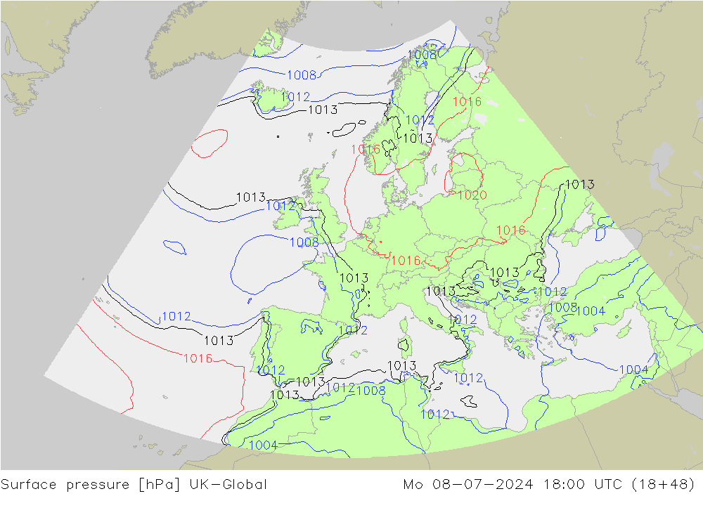 Luchtdruk (Grond) UK-Global ma 08.07.2024 18 UTC