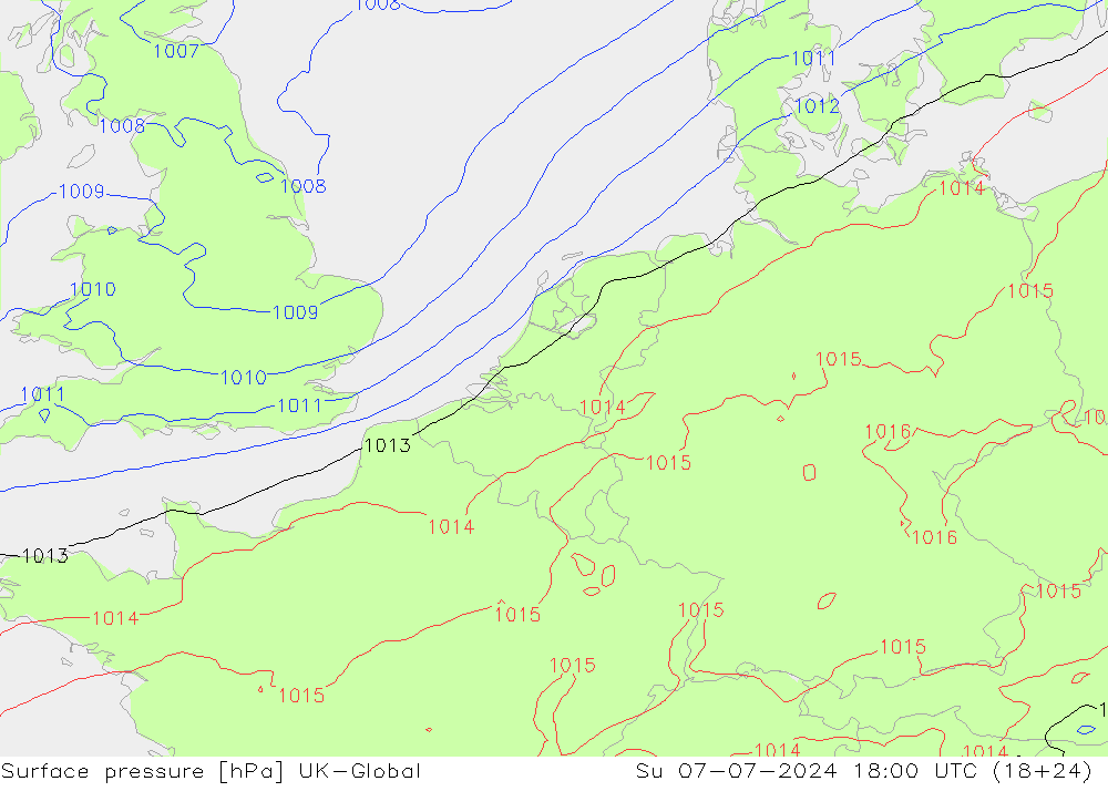 地面气压 UK-Global 星期日 07.07.2024 18 UTC