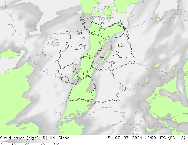 Bewolking (Hoog) UK-Global zo 07.07.2024 12 UTC