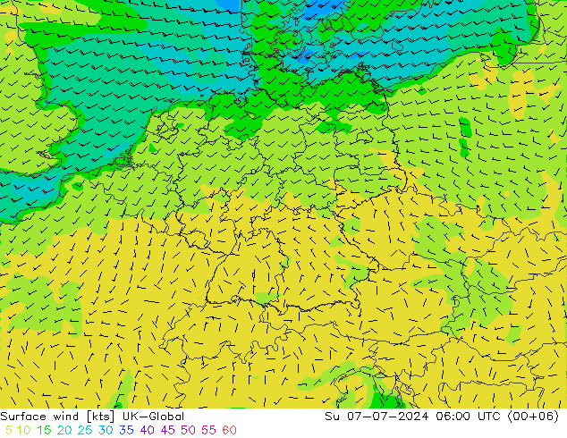 风 10 米 UK-Global 星期日 07.07.2024 06 UTC