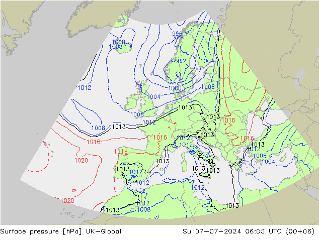 地面气压 UK-Global 星期日 07.07.2024 06 UTC