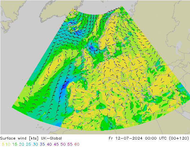 Wind 10 m UK-Global vr 12.07.2024 00 UTC