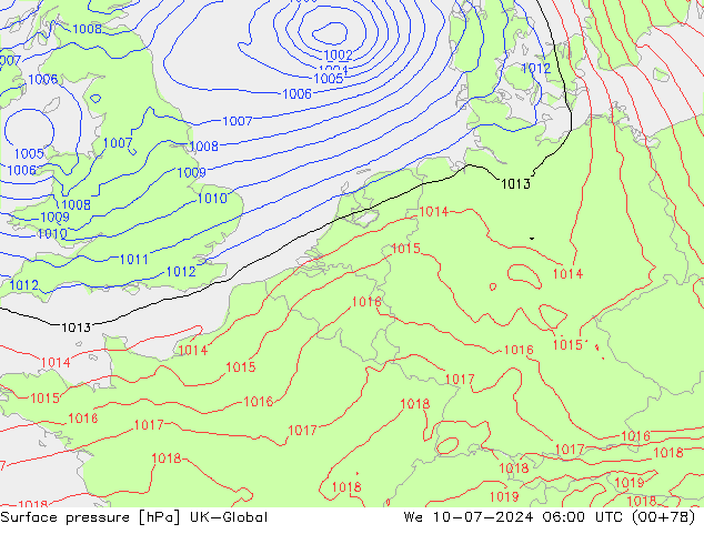 地面气压 UK-Global 星期三 10.07.2024 06 UTC