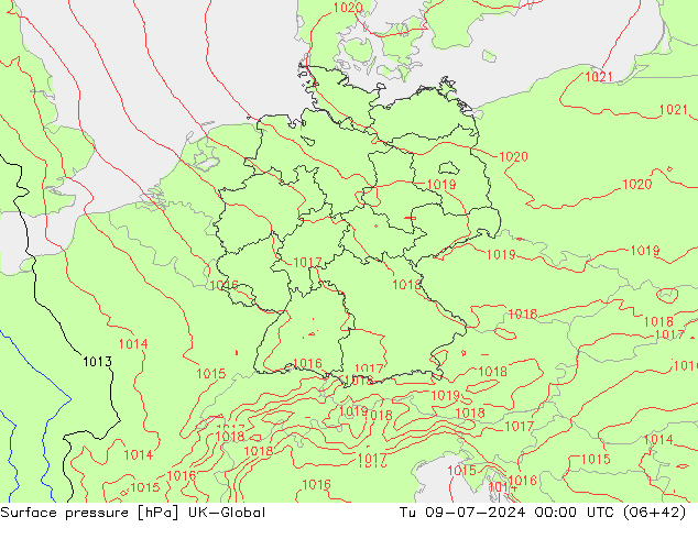 地面气压 UK-Global 星期二 09.07.2024 00 UTC