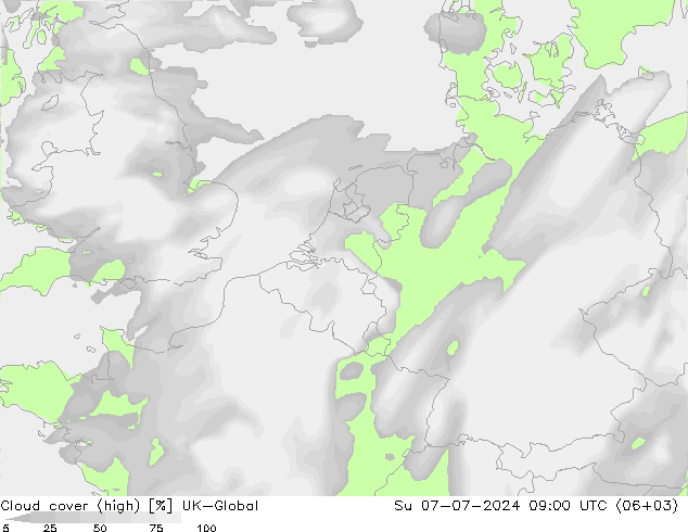Bewolking (Hoog) UK-Global zo 07.07.2024 09 UTC
