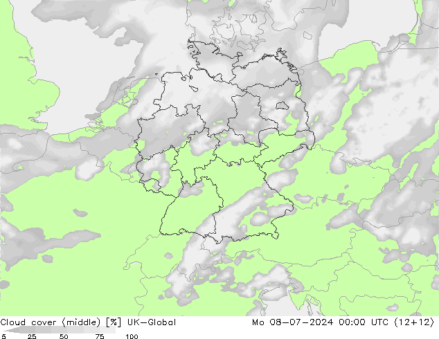 Bewolking (Middelb.) UK-Global ma 08.07.2024 00 UTC