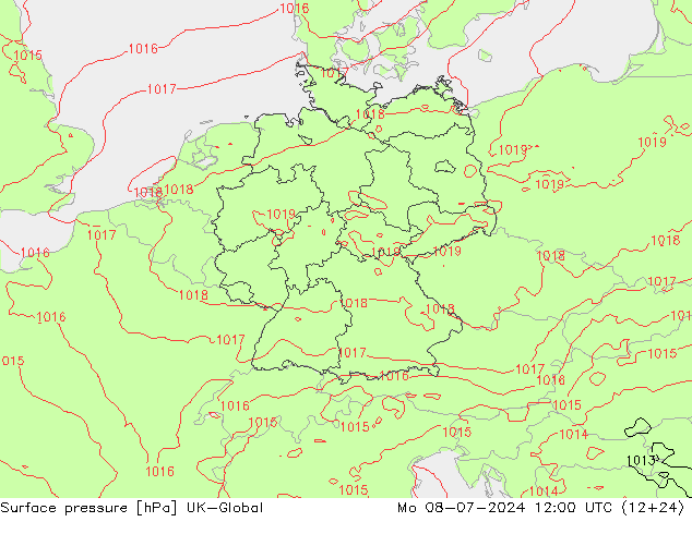 Luchtdruk (Grond) UK-Global ma 08.07.2024 12 UTC