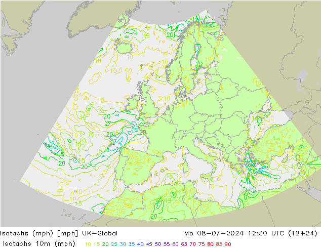 Isotachs (mph) UK-Global 星期一 08.07.2024 12 UTC