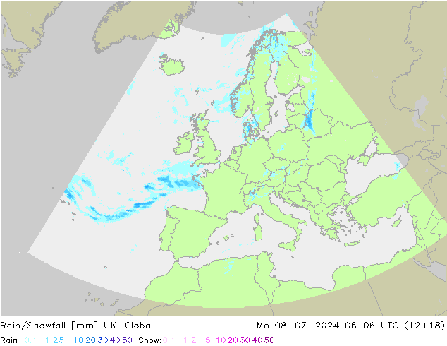 Rain/Snowfall UK-Global 星期一 08.07.2024 06 UTC