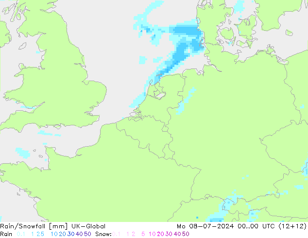 Rain/Snowfall UK-Global 星期一 08.07.2024 00 UTC
