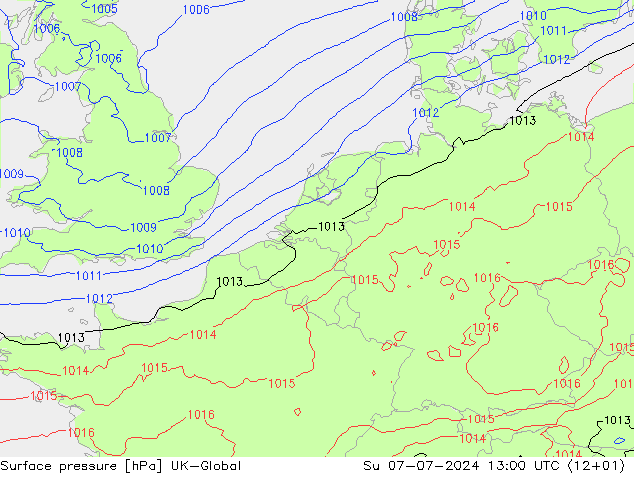 Luchtdruk (Grond) UK-Global zo 07.07.2024 13 UTC