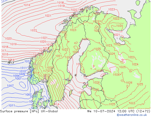 地面气压 UK-Global 星期三 10.07.2024 12 UTC