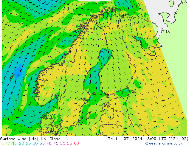 Wind 10 m UK-Global do 11.07.2024 18 UTC