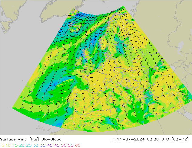 风 10 米 UK-Global 星期四 11.07.2024 00 UTC