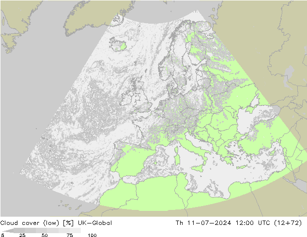 Bewolking (Laag) UK-Global do 11.07.2024 12 UTC