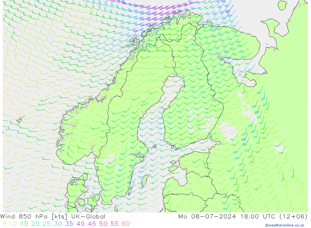 Wind 850 hPa UK-Global ma 08.07.2024 18 UTC
