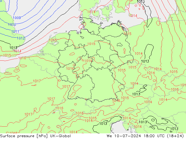 Luchtdruk (Grond) UK-Global wo 10.07.2024 18 UTC