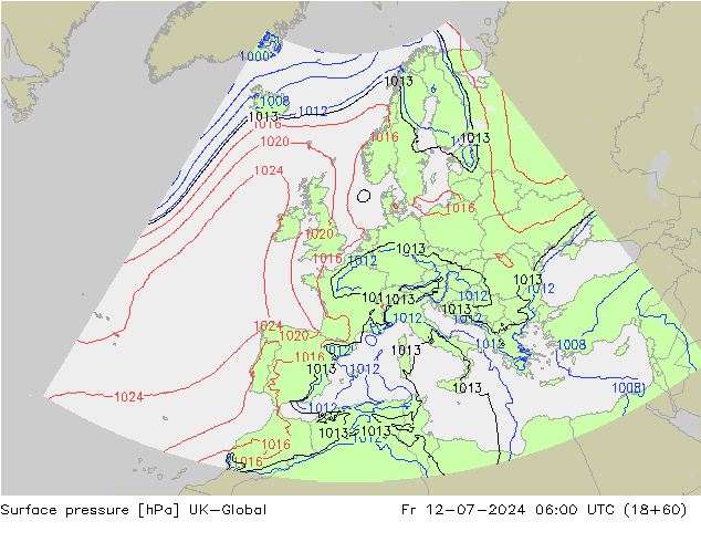 地面气压 UK-Global 星期五 12.07.2024 06 UTC