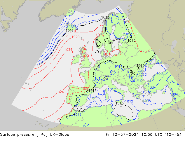 Luchtdruk (Grond) UK-Global vr 12.07.2024 12 UTC