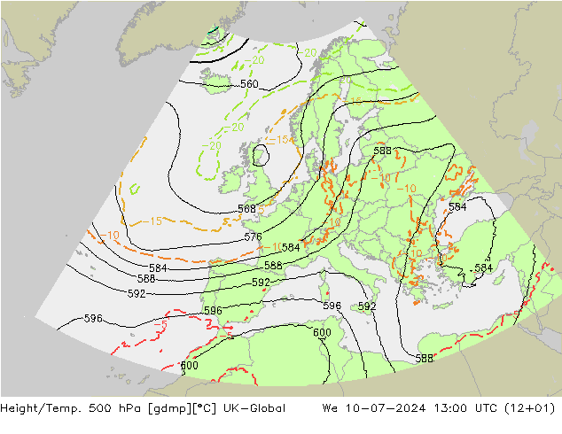 Hoogte/Temp. 500 hPa UK-Global wo 10.07.2024 13 UTC