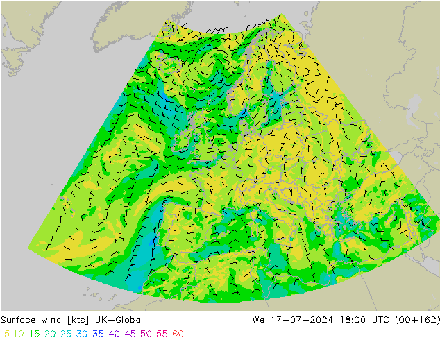 Wind 10 m UK-Global wo 17.07.2024 18 UTC