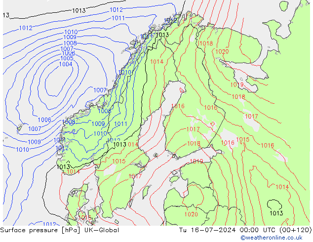 地面气压 UK-Global 星期二 16.07.2024 00 UTC