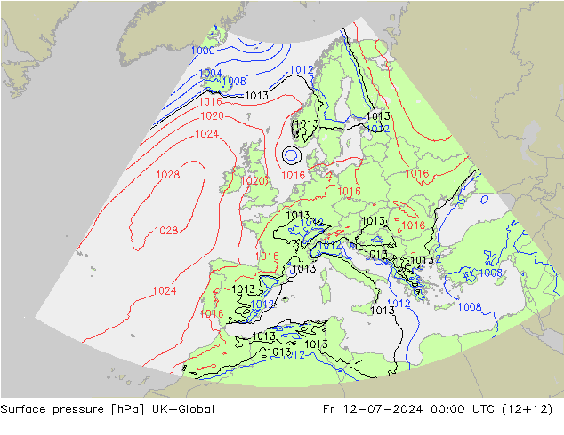 地面气压 UK-Global 星期五 12.07.2024 00 UTC