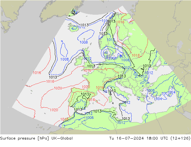 地面气压 UK-Global 星期二 16.07.2024 18 UTC
