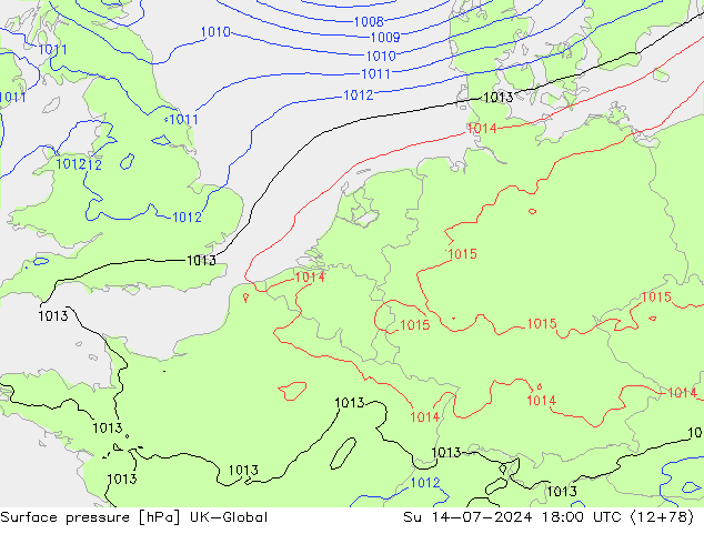 Luchtdruk (Grond) UK-Global zo 14.07.2024 18 UTC